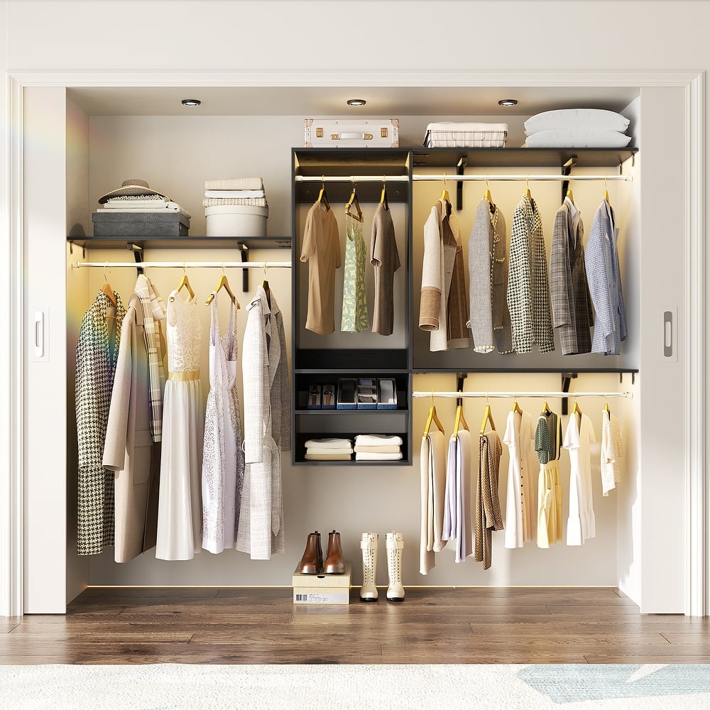 96'' W Wall-mounted Closet System with Storage Shelves and Hanging Rods,Adjustable Walk-in Closet Organizer System