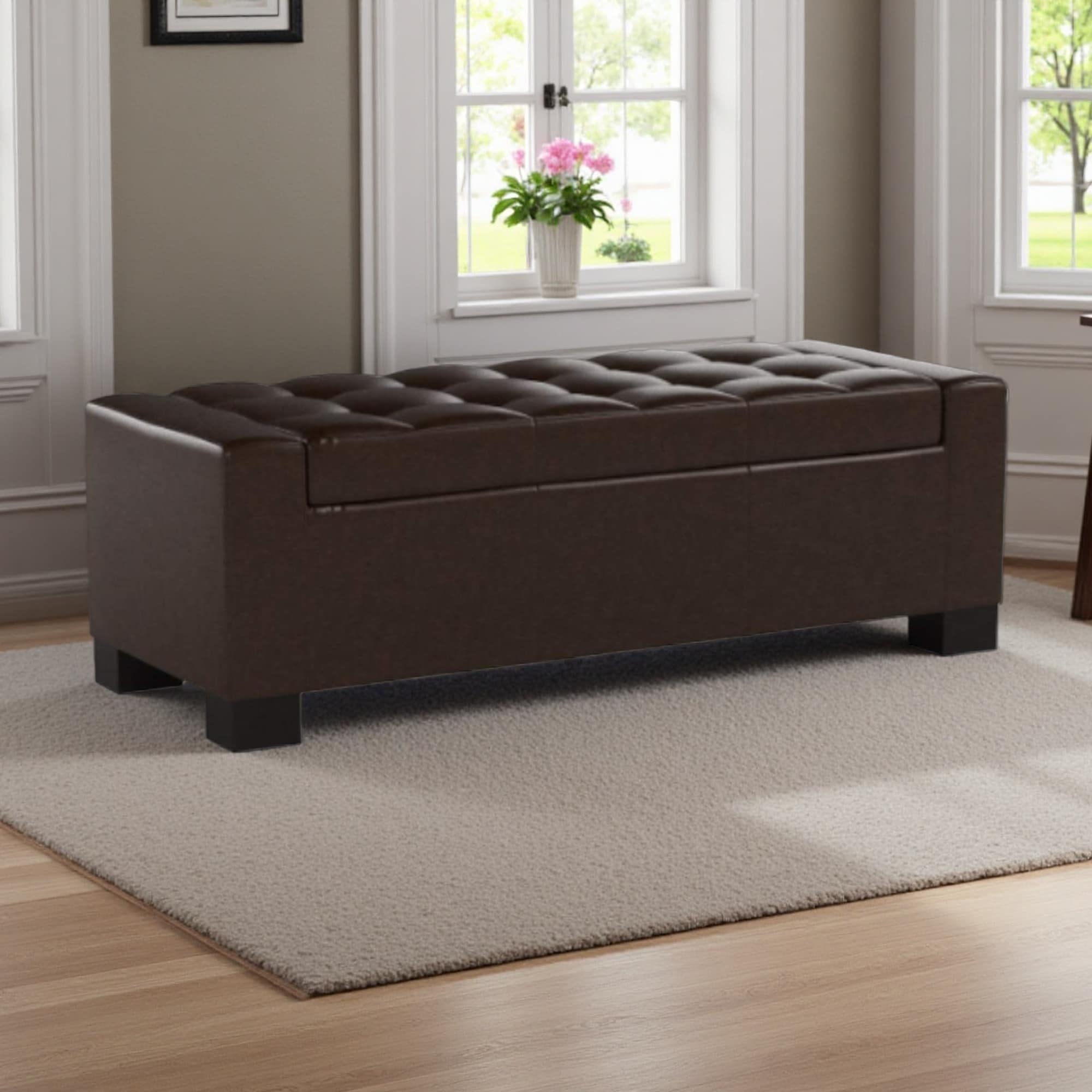 50.25"L Large Tufted Storage Ottoman with Birch Wood Legs, Plush Upholstered Bench for Living Room, Entryway & Bedroom