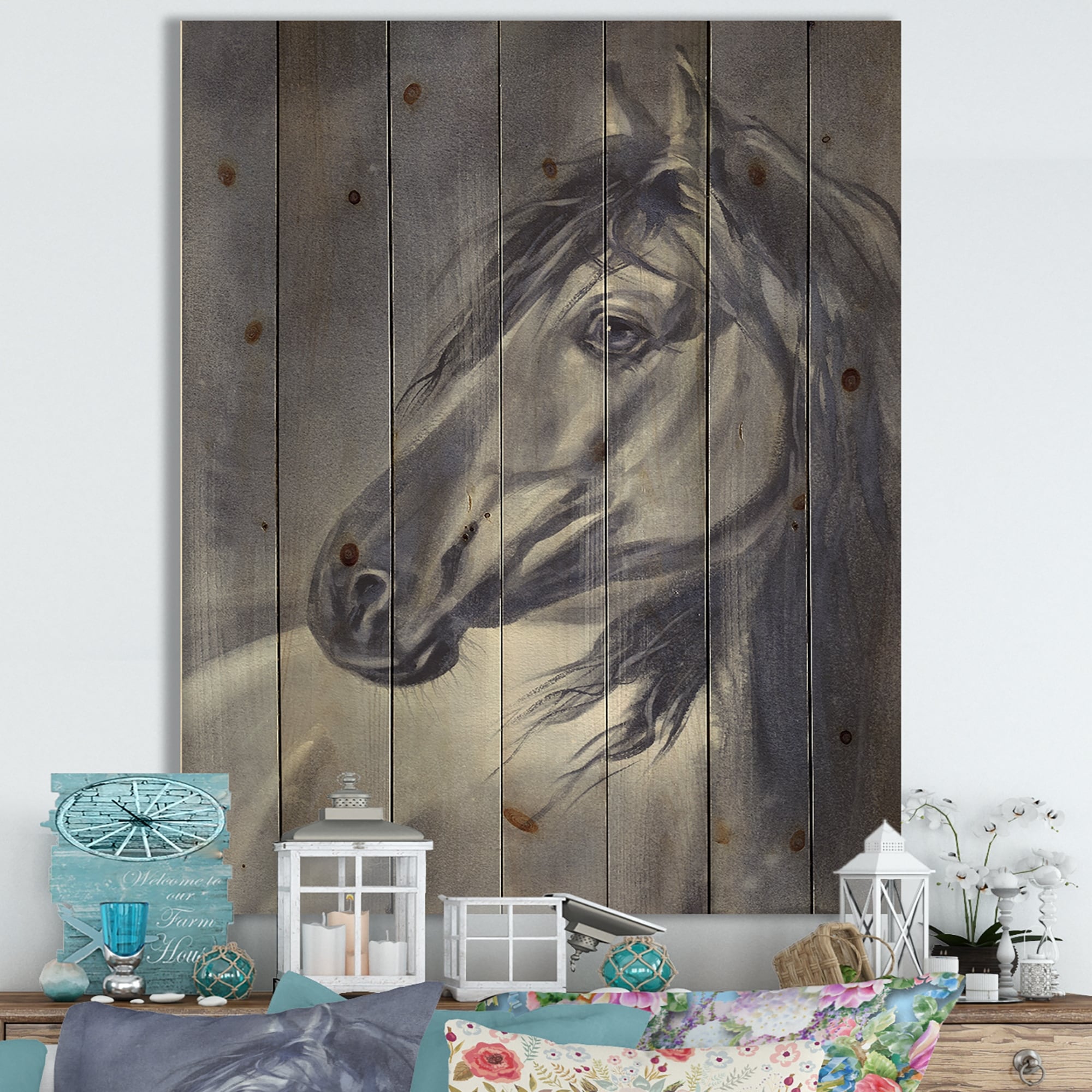 Estampado tradicional Designart 'Caballo negro durante la noche'-image