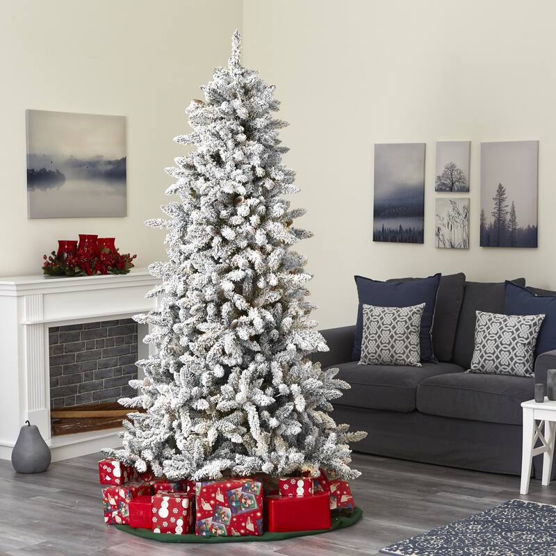 7.5' Flocked Livingston Fir Artificial Christmas Tree with Pine Cones - 7.5 Foot - Green