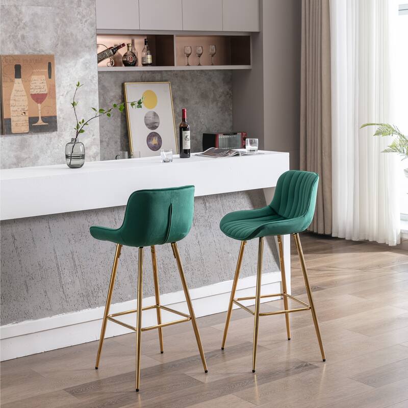 Velvet Swivel Bar Stools Set of 2, Counter Height Bar Chairs with Back, Kitchen Island Stools with Footrest and Metal Legs