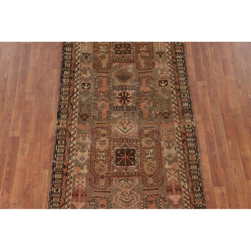 Animals Tribal Meshkin Persian Vintage Runner Rug Handmade Wool Carpet - 3'9"x 10'9"