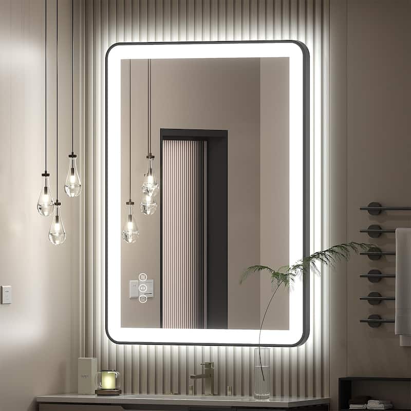 Framed Front & Back LED Lighted Anti-Fog Tempered Glass Wall Bathroom Vanity Mirror - 36" x 24"