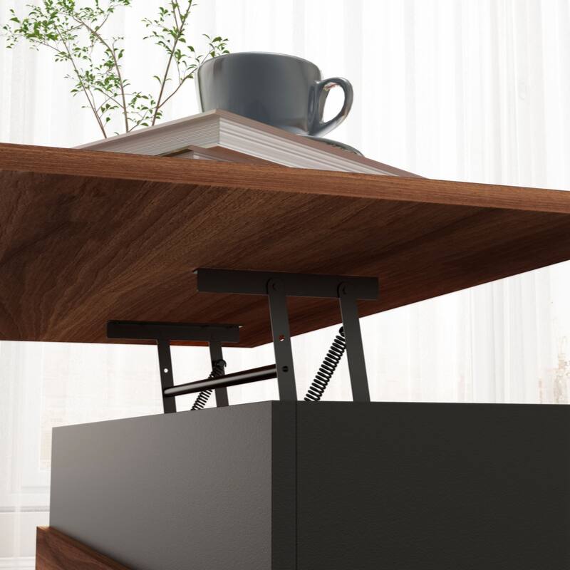 Lift Top Coffee Table, 39.25" Coffee Table with Hidden Compartments and Wood Legs, Walnut