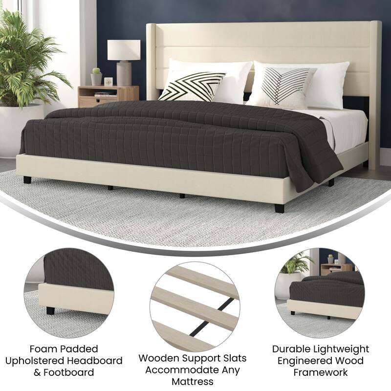 Upholstered Platform Bed with Wingback Headboard