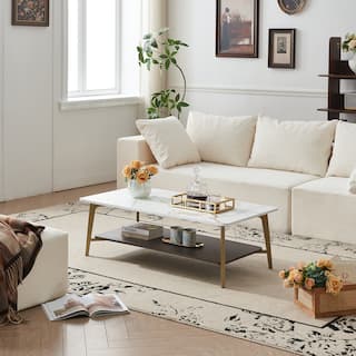Coffee Table Rectangular Center Table for Living Room Open Space Side Table with Metal Frame