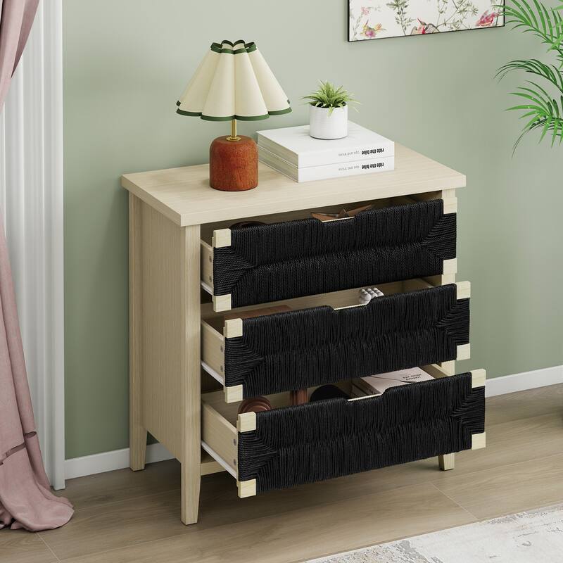 GDFStudio - Modern Woven Rope Drawer Buffet Sideboard with Adjustable Shelves