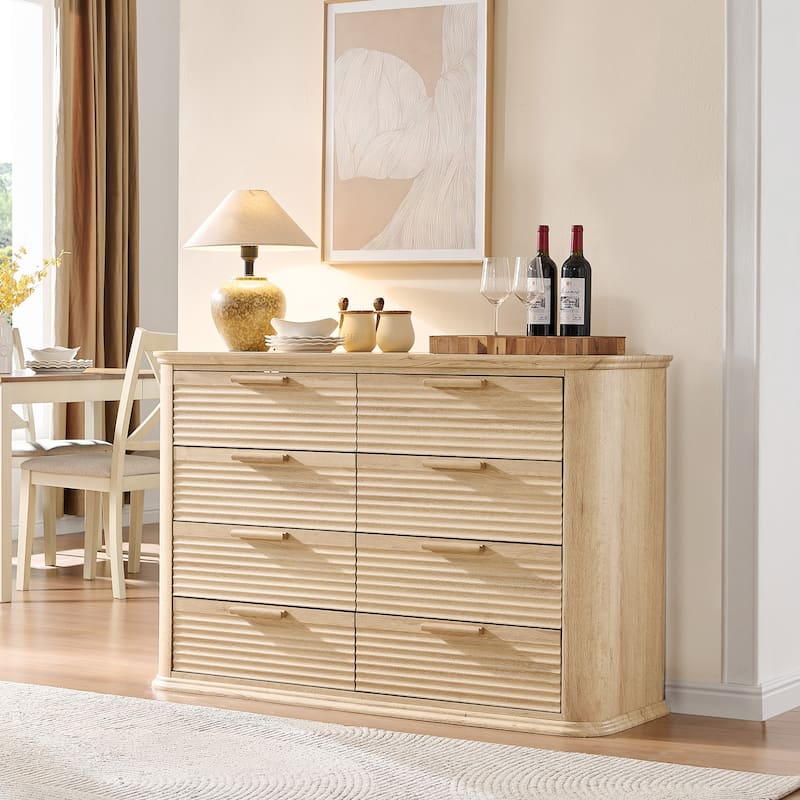 Fluted 8 Drawer Dresser, 52" Wide Modern Wood Dresser for Bedroom, Chest of Drawers with Curved Profile Design
