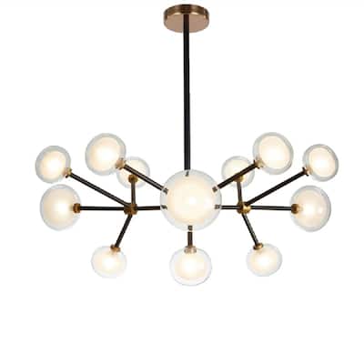 Pasargad Home Enzo Glass Globe & Brushed Bronze Accents Chandelier - 18"rod length