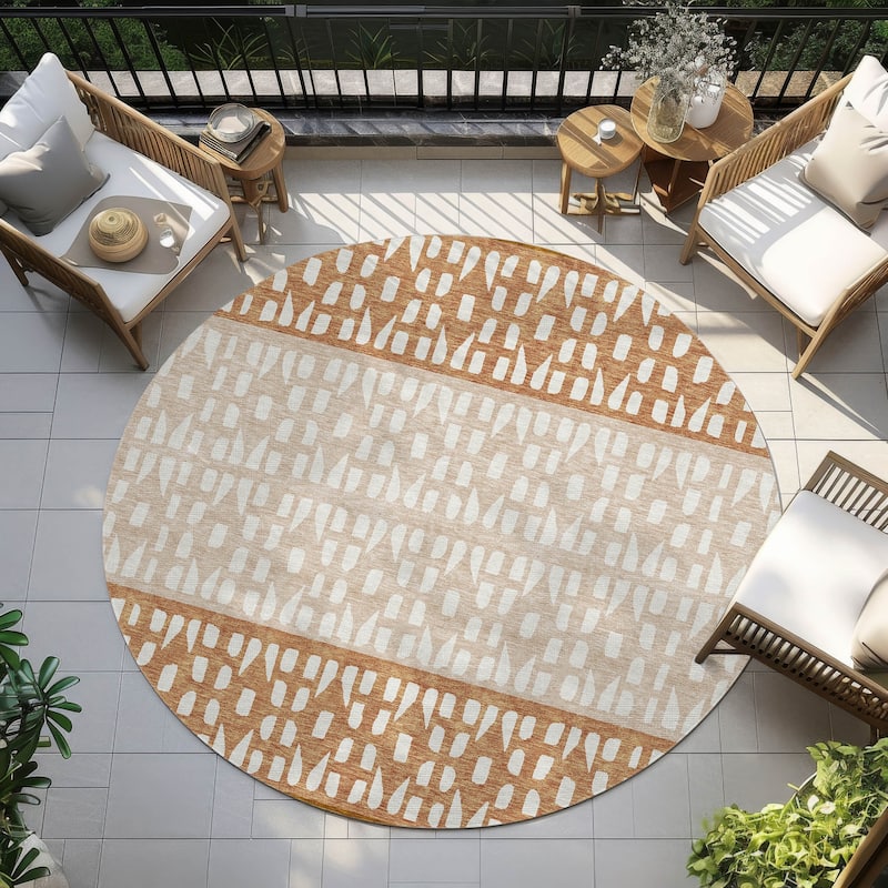 Machine Washable Indoor/ Outdoor Stripe Geo Chantille Rug - Paprika - 8' x 8'