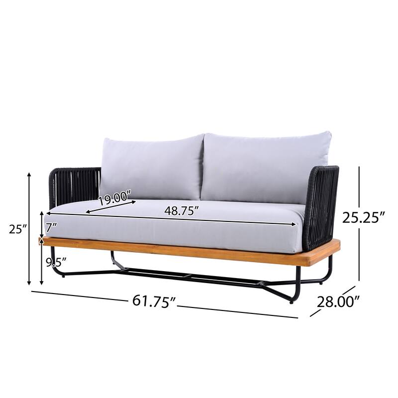 Christopher Knight Home - Evelyn Patio Outdoor Acacia Wood Rope Sofa Set