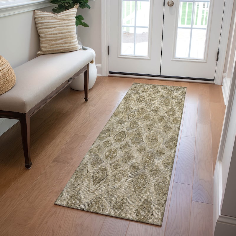 Machine Washable Indoor/ Outdoor Chantille Modern Boho Rug - Mocha - 2'3" x 7'6"