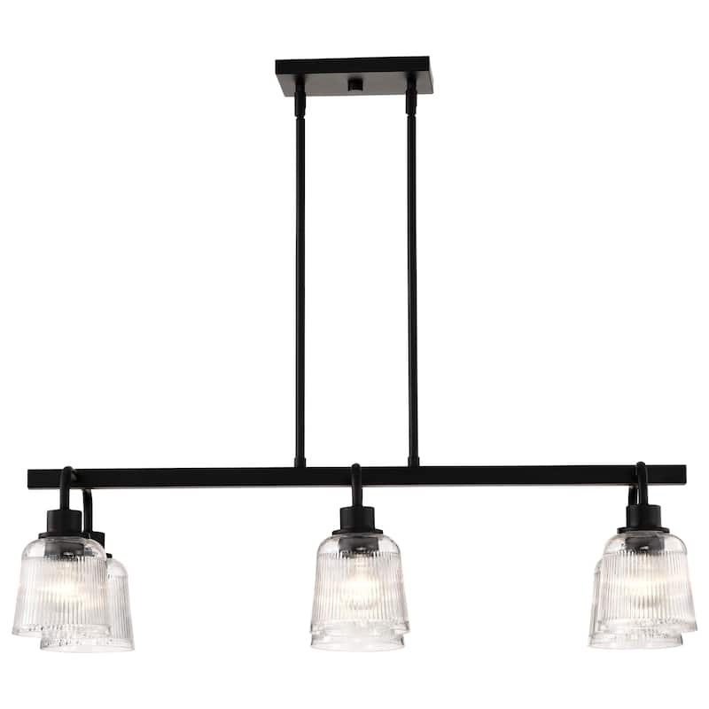 Grayson 6 Light Island Pendant Matte Black Finish Clear Ribbed Glass - Matte Black