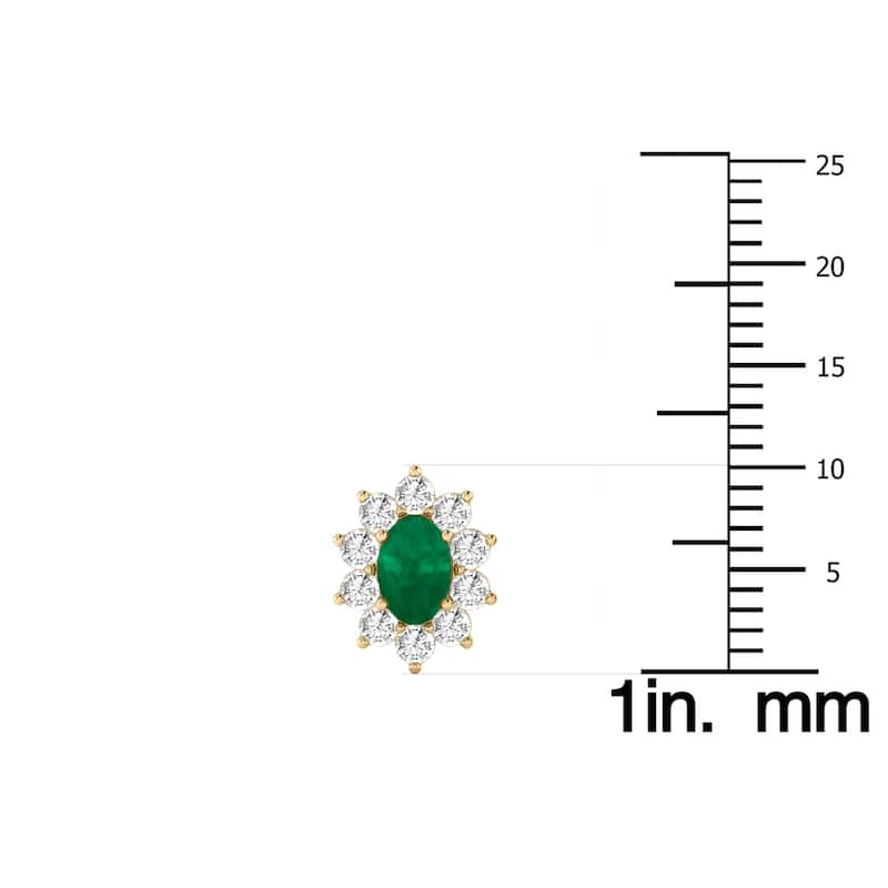 Marquee Oval Shape Emerald and Diamond Flower Earrings in 14K Yellow Gold