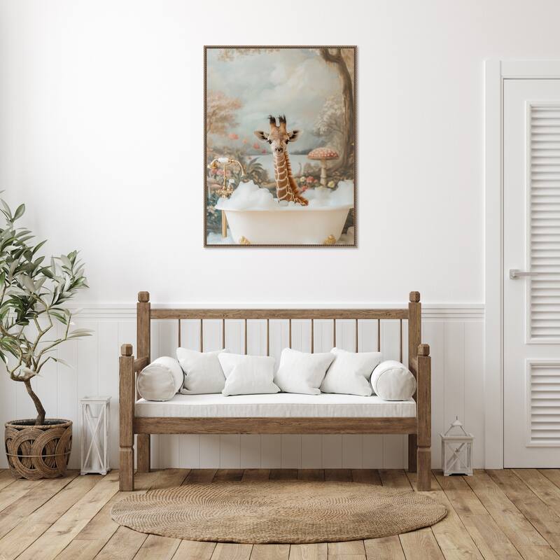 Whimsical Giraffe Soak by Niky Rahner Framed Canvas Wall Art