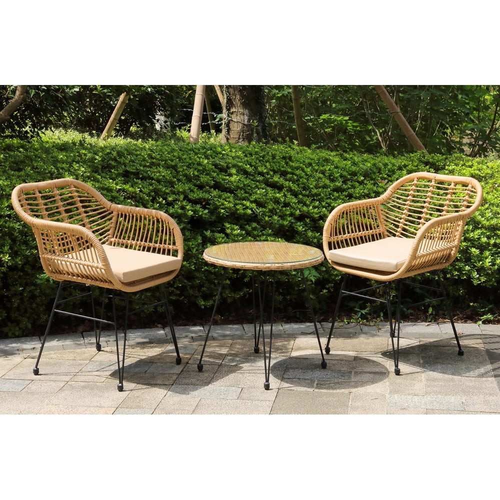 Crescent 3-Piece Outdoor Wicker Patio Bistro Set with Cushions
