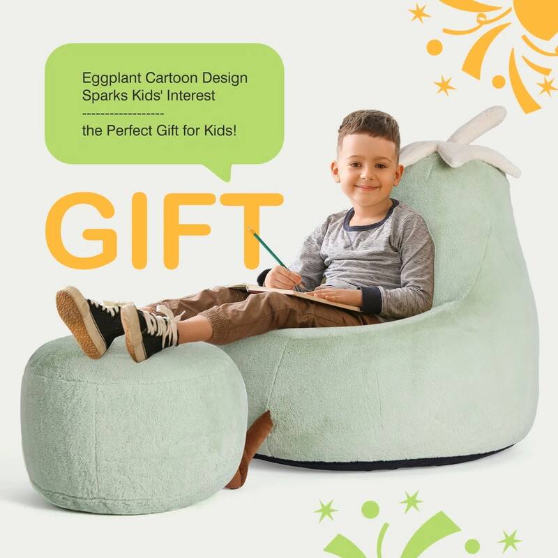 Kids Eggplant Bean Bag Chair and Crash Pad Lounger Seat for Gaming, Reading and Watching TV for Toddlers and Children's Rooms