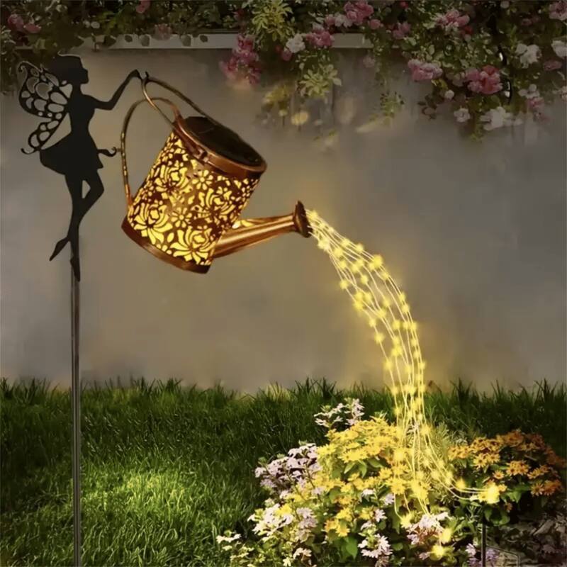 Warm light 1 PCS Fairy Garden Decor Light with Solar Watering Can - Gold