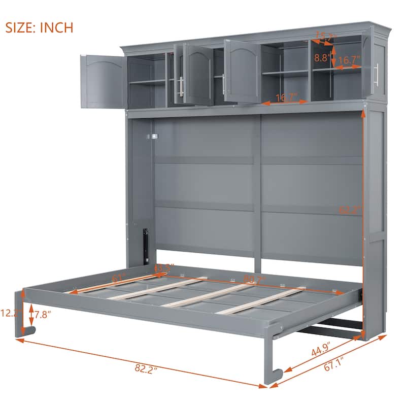 Queen Murphy Bed with Cabinets - Grey
