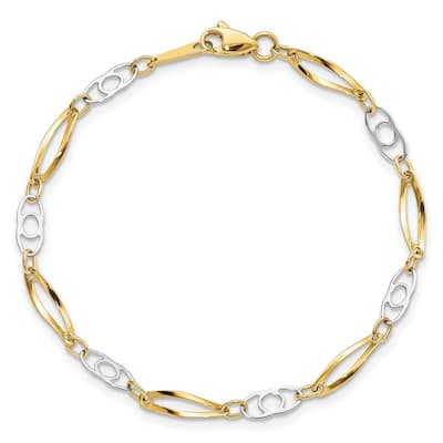 Curata 10k Two tone Gold 7" Polished Mixed Links Bracelet