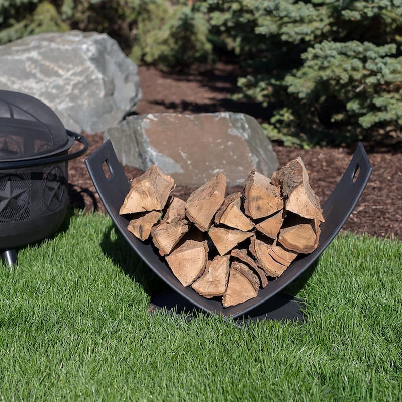 Log Rack 30" Black Steel Holder Firewood Storage Fireplace Accessory
