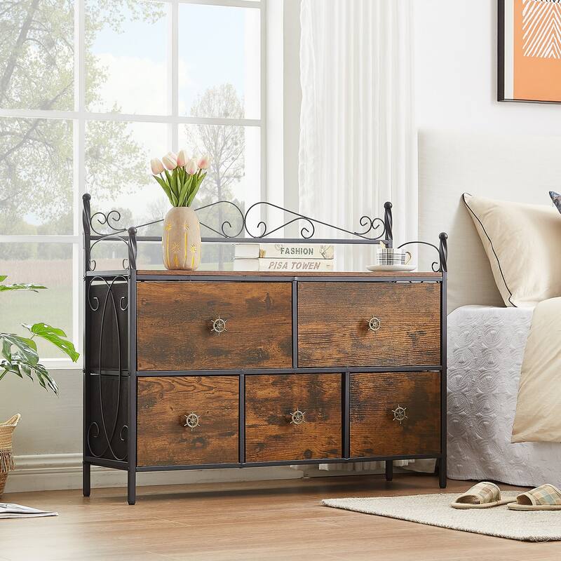 Wide Dresser Storage Tower with 5 Drawers Organizer Unit for Bedroom Hallway, Entryway