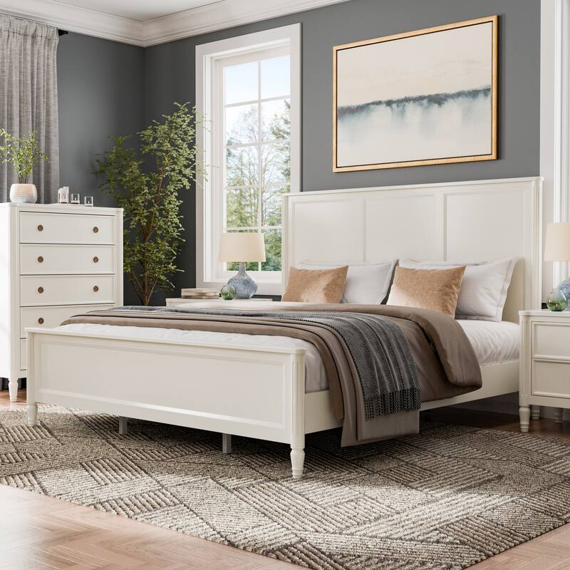 Furniture of America Arlena Classic Modern Solid Wood Panel Bed - White - Queen