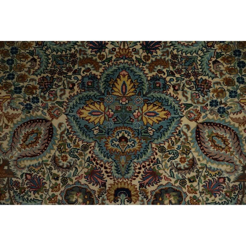 Hand Knotted Oriental 100% Wool Carpet Traditional Floral Beige & Ivories Qum Runner Rug - 9' 3'' X 3' 2''