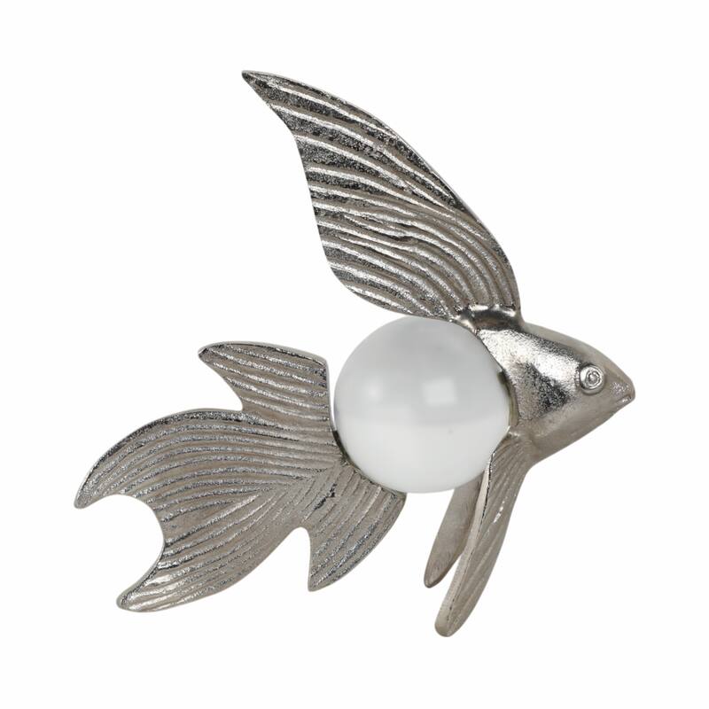 Metal Fish Figurine with Textured Fins and Glass Orb - 9" Silver - 9.5" x 3.5" x 9" - Silver/ Metallic - 9.5" x 3.5" x 9"