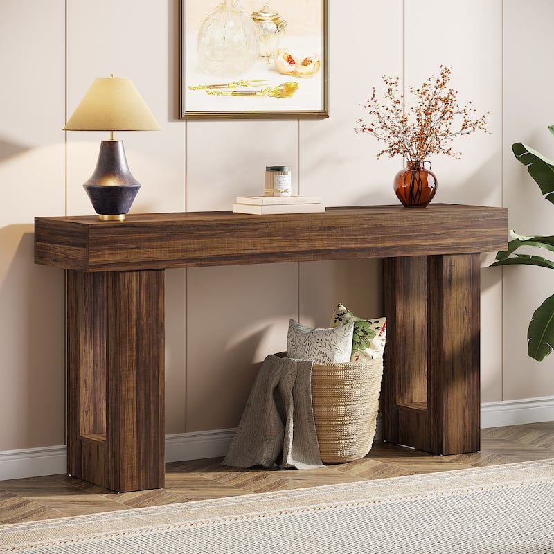 Farmhouse Console Table, 63-Inch Long Narrow Sofa Table Behind The Couch - Rustic Brown
