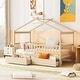 preview thumbnail 38 of 47, Wooden Twin Size House Bed with Roof, Guardrail and Drawers Natural - Twin