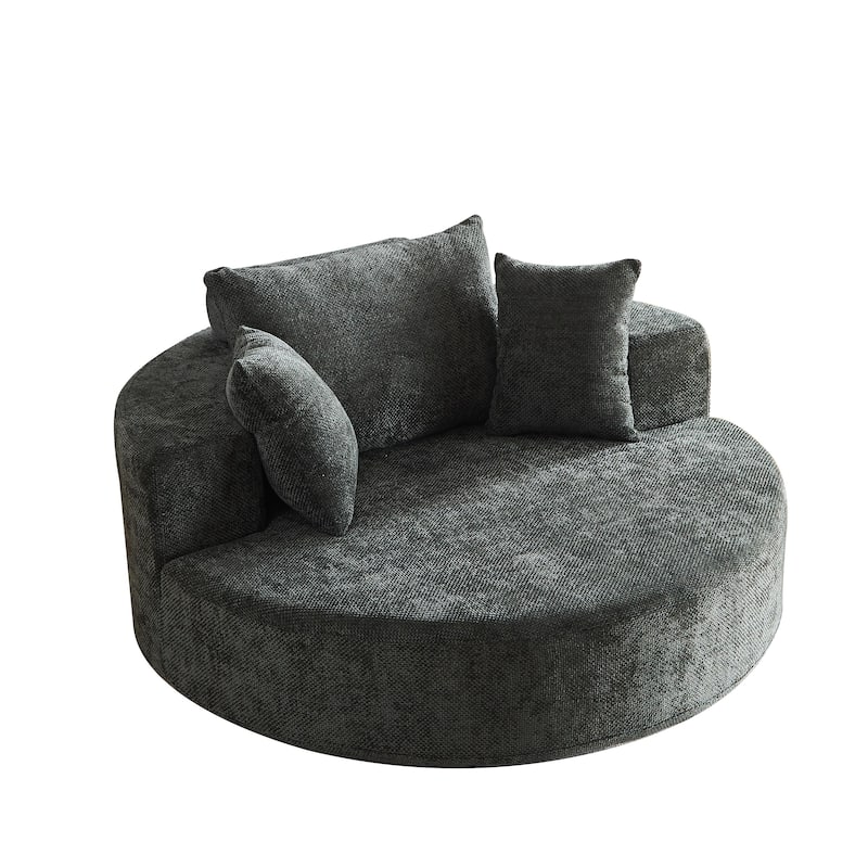 Chenille 360° Swivel Lounge Chairs with Fluffy Foam Cushion and Adjustable Backrest Pillow