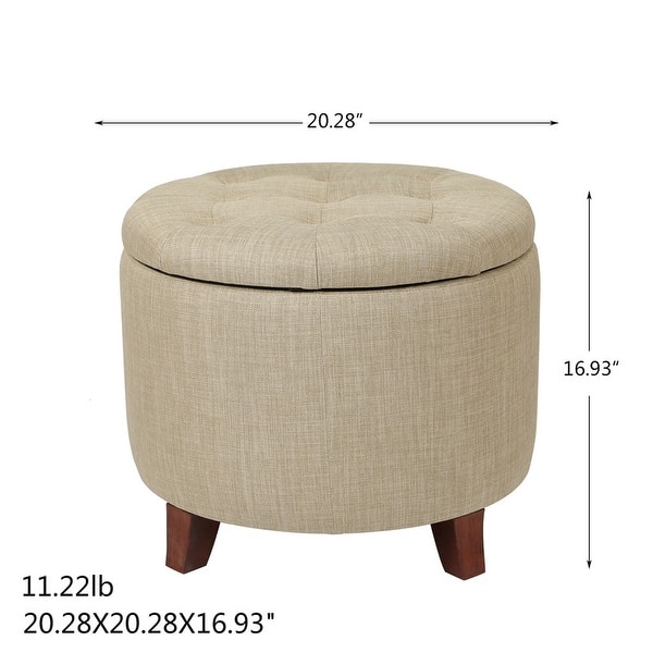 dimension image slide 1 of 2, Adeco Round Linen Storage Ottoman Tufted Fabric Footstool with Lid