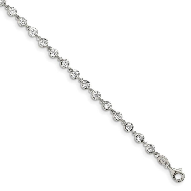 Curata 925 Sterling Silver CZ Cubic Zirconia Simulated Diamond Bracelet With 1 In Ext. 7 Inch