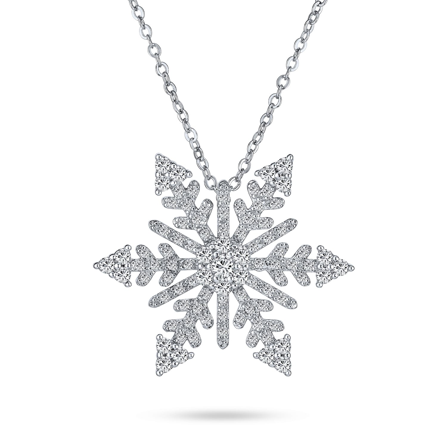 Bling Jewelry Cubic Zirconia CZ Accent Holiday Winter Snowflake Pendant Necklace for Women for Teen 925 Sterling Silver