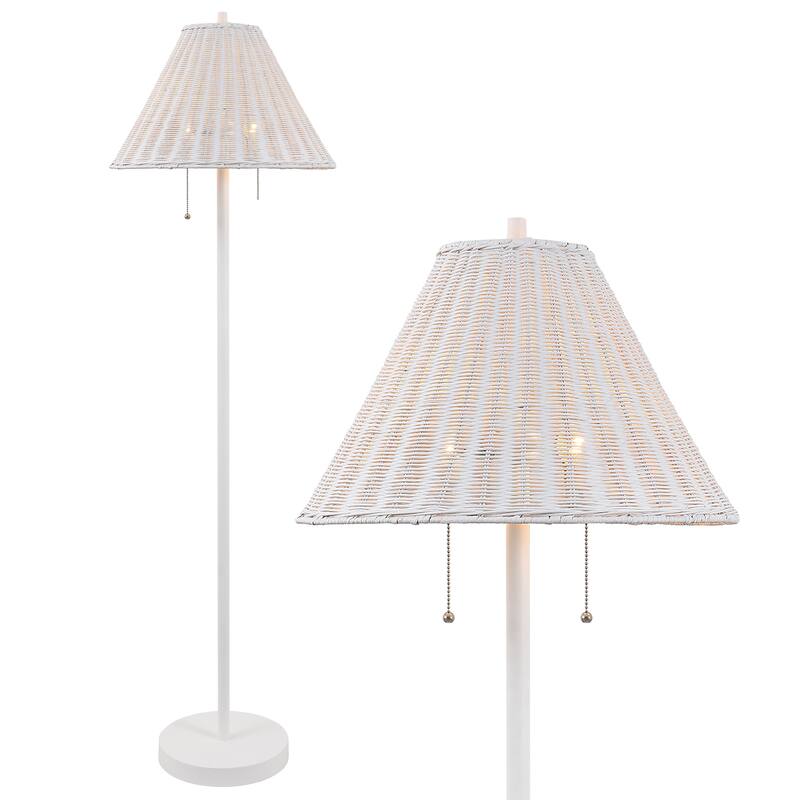 Palma 61" 2-Light Iron/Rattan LED Floor Lamp with Pull-Chain by JONATHAN Y - White