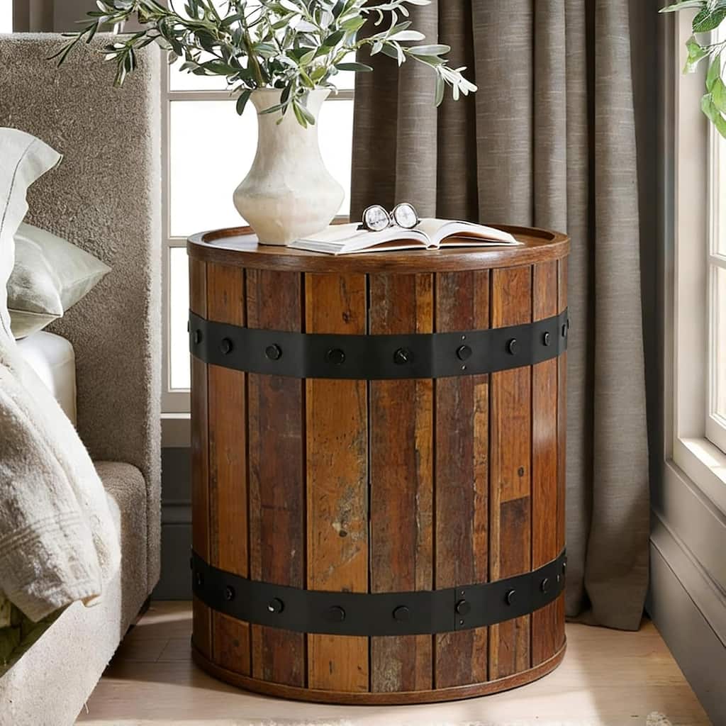 Barrel End Table with Hidden Storage, 19.68" Round Side Table with Removable Lid, Sofa Side Bedside Nightstand for Living Room