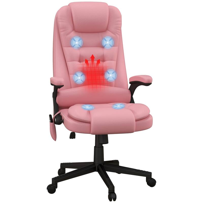 High Back Massage Office Chair with 6 Vibration Points, Heated Reclining Leather Computer Chair with Armrest and Remote