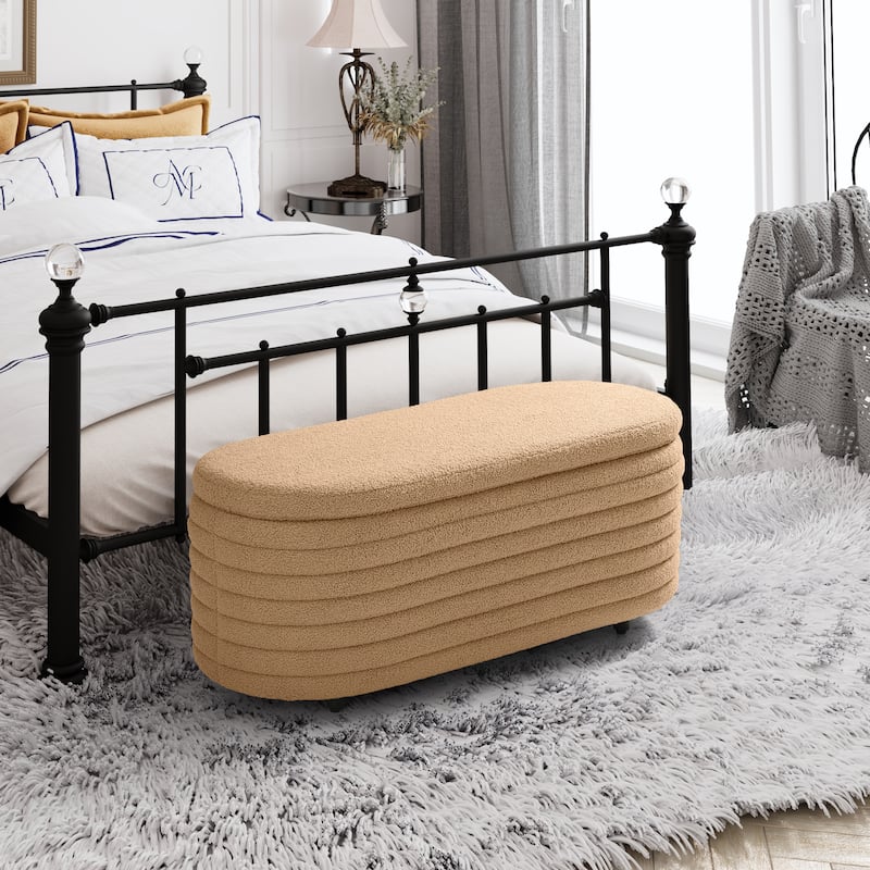 Bayville Sherpa Polyester Flip Top Storage Ottoman - 42" - Camel