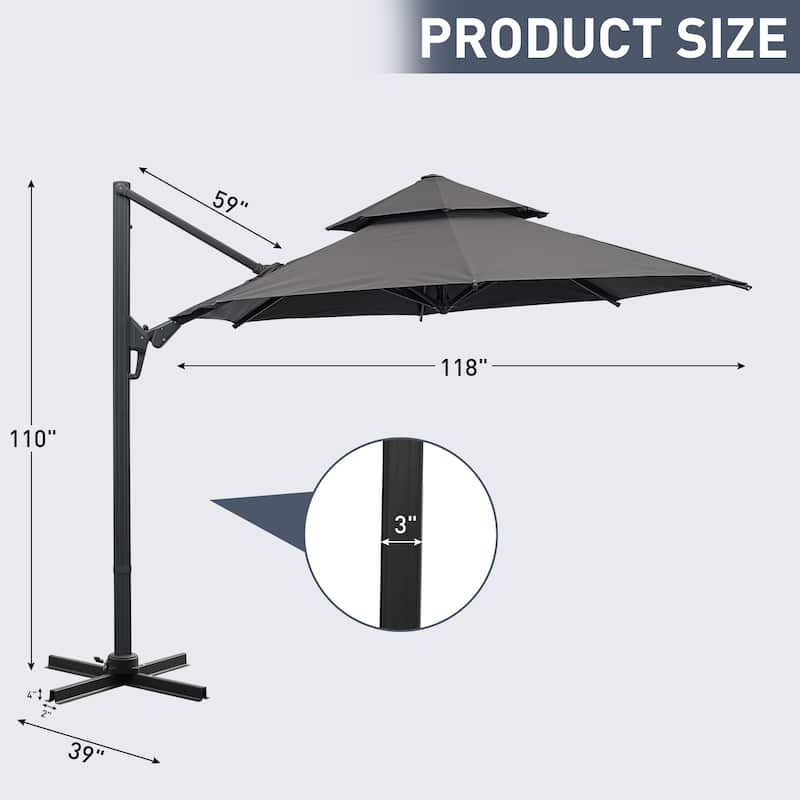 Autlaycil 10FT Cantilever Patio Umbrella with Base Included 360 Rotation Large Offset Hanging Outdoor Shade