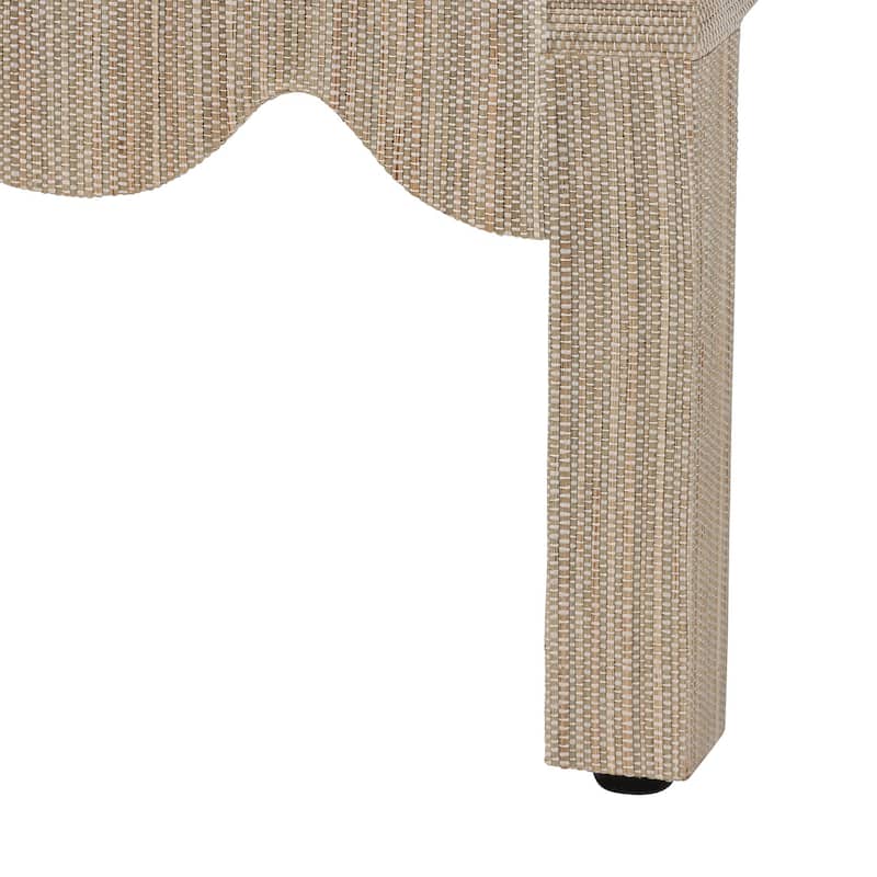 Juniper Grasscloth Nightstand with Scalloped Base - Woven Texture 2-Drawer Bedside Table with Gold Ring Pulls