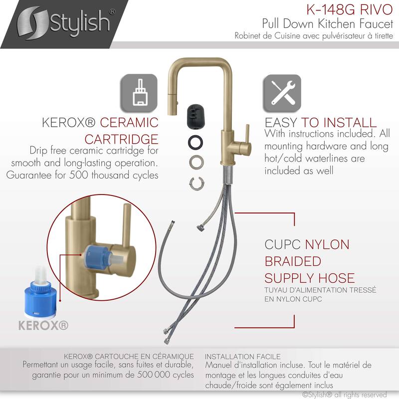 Single Handle Pull Down Kitchen Faucet with Water Tap in Gold K148GK147G