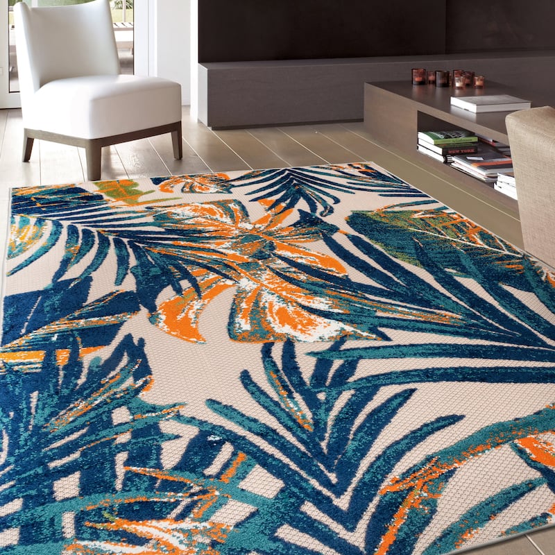 World Rug Gallery Floral Leaves Indoor/Outdoor Area Rug