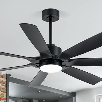 60" Mattle Black ABS 7-Blade LED Ceiling Fan with Light and Remote