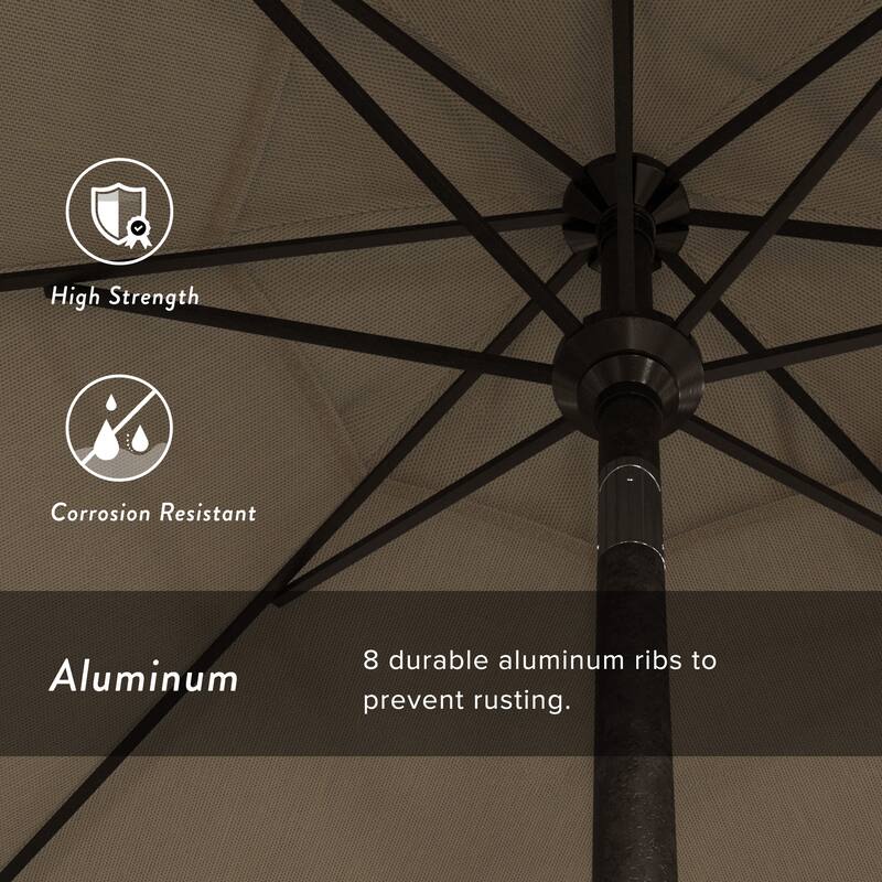 California Umbrella 9' Rd. Aluminum Market Umbrella, Deluxe Crank Lift with Collar Tilt, Bronze Frame Finish, Olefin Fabric