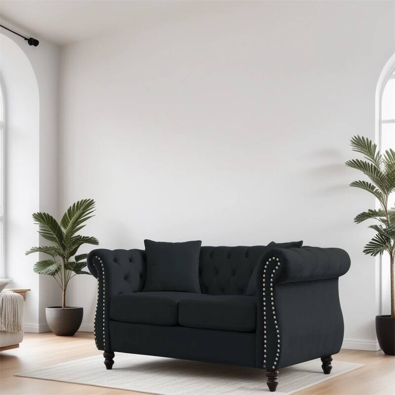 58.8" 2 Seater Velvet Sofa with Rolled Arms and Two Pillows