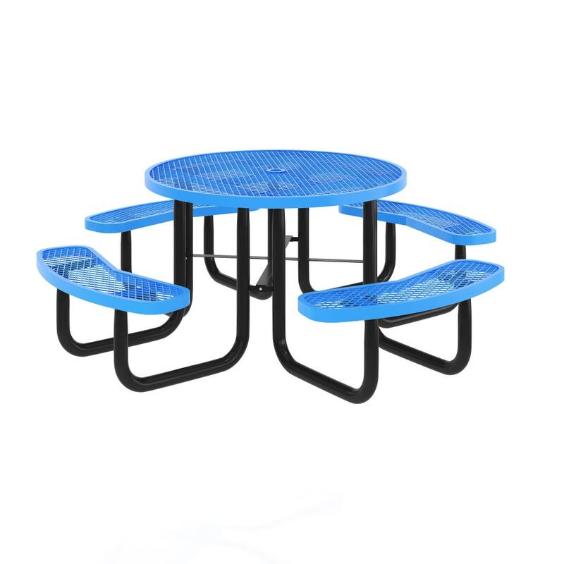 Commercial Grade Expanded Mesh Metal Outdoor Picnic Table with Anchors - 82.5"D x 82.5"W x 29"H