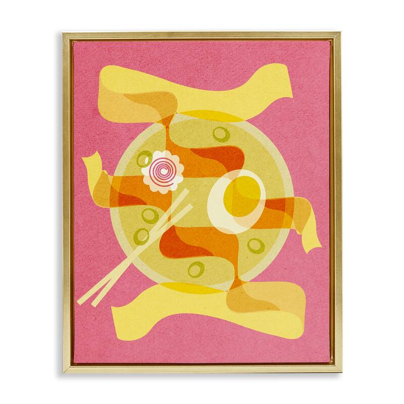 Stupell Retro Mod Ramen Bowl Framed Floater Canvas Wall Art Design By Lil' Rue - 17 x 21 - Gold