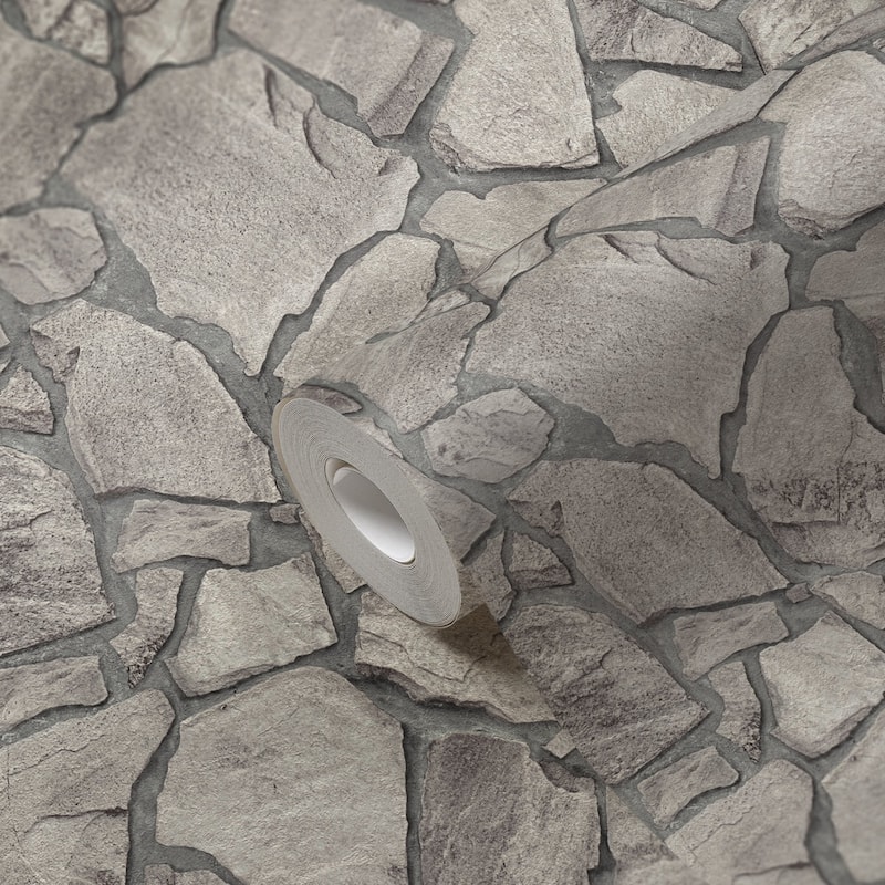 Galerie Wallcoverings Bricks and More Collection Slate Stone Wall Matte Finish Vinyl on Non-woven Wallpaper Roll
