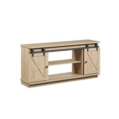 TV Stand with 2 Barn Sliding Doors and X Design, Natural Brown